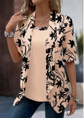 Dusty Pink Button Floral Print Fake Two Piece Twinset