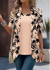 Dusty Pink Button Floral Print Fake Two Piece Twinset | thumb picture 