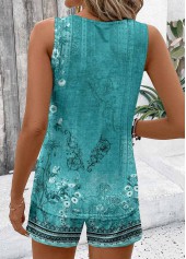 Cyan Two Piece Floral Print Sleeveless Top and Shorts | thumb picture 