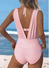 Tie Patchwork Light Pink One Piece Swimwear and Bra | thumb picture 