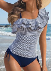 Patchwork Mid Waisted Striped Navy Tankini Set | thumb picture 
