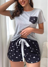 Light Grey Heart Print Lounge Top and Shorts