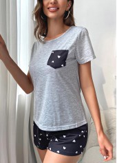 Light Grey Heart Print Lounge Top and Shorts | thumb picture 