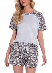 Grey Leopard Short Sleeve Lounge Top and Shorts | thumb picture 