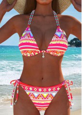 Bowknot Tribal Print Multi Color Bikini Set