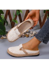Beige Canvas Detail Closed Toe Falt