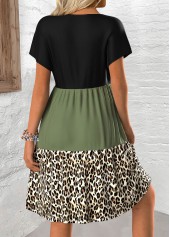 Multi Color Patchwork Leopard A Line Short Sleeve Dress | thumb picture 