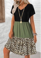 Multi Color Patchwork Leopard A Line Short Sleeve Dress | thumb picture 