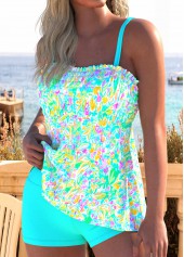 Smocked Mid Waisted Ditsy Floral Print Tankini Set | thumb picture 