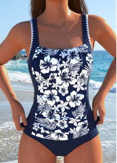 Cut Out Mid Waisted Floral Print Navy Tankini Set | thumb picture 