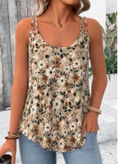Light Camel Jacquard Floral Print Strappy Camisole Top | thumb picture 