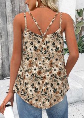 Light Camel Jacquard Floral Print Strappy Camisole Top | thumb picture 