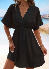 Embroidery Black V Neck Short Sleeve Cover Up | thumb picture 
