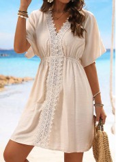 Embroidery Patchwork V Neck Beige Cover Up | thumb picture 