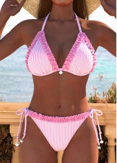 Frill Low Waisted Striped Light Pink Bikini Set