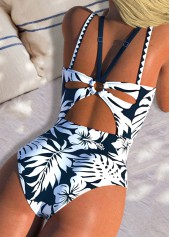 Circular Ring Floral Print Navy One Piece Swimwear