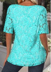 Cyan Lace Half Sleeve Fake Two Piece Twinset | thumb picture 