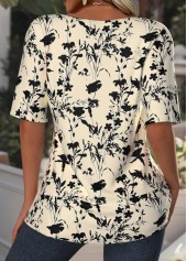 Light Camel Lace Floral Print Fake Two Piece Twinset | thumb picture 