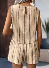 Light Camel Button Striped Sleeveless TOP and Shorts | thumb picture 