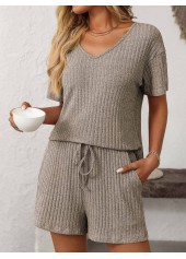 Light Camel Short Sleeve Lounge Top and Shorts | thumb picture 