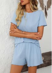 Light Blue Short Sleeve Lounge Top and Shorts | thumb picture 