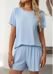 Light Blue Short Sleeve Lounge Top and Shorts | thumb picture 
