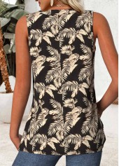 Black Tropical Plants Print Sleeveless V Neck Tank Top | thumb picture 
