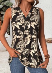 Black Tropical Plants Print Sleeveless V Neck Tank Top | thumb picture 