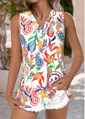 Multi Color Breathable Plants Print Sleeveless Tank Top | thumb picture 