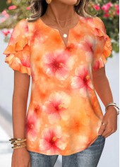 Orange Plus Size Floral Print Blouse