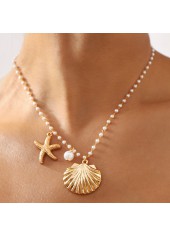 Gold Shell Alloy Detail Pearl Necklace | thumb picture 