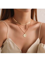Gold Color Alloy Detail Round Necklace