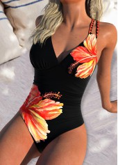 Circular Ring Floral Print Orange One Piece Swimwear | thumb picture 