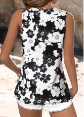 Black Breathable Floral Print Sleeveless V Neck Tank Top | thumb picture 