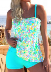 Smocked Mid Waisted Ditsy Floral Print Tankini Set