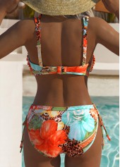 Ruched Mid Waisted Floral Print Orange Bikini Set | thumb picture 
