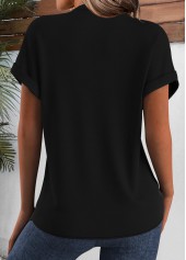 Black Tribal Print Short Sleeve Split Neck Blouse | thumb picture 