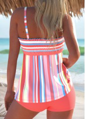 Smocked High Waisted Striped Coral Tankini Set | thumb picture 