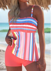 Smocked High Waisted Striped Coral Tankini Set | thumb picture 