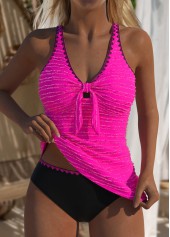 Jacquard Mid Waisted Hot Pink Tankini Set