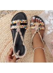 Light Camel Tribal Print Open Toe Falt