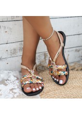 Light Camel Tribal Print Open Toe Falt | thumb picture 