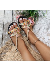 Light Camel Tribal Print Open Toe Falt | thumb picture 