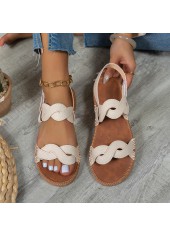 Beige Open Toe PU Leather Falt Sandals