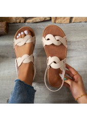 Beige Open Toe PU Leather Falt Sandals | thumb picture 
