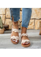 Beige Open Toe PU Leather Falt Sandals | thumb picture 