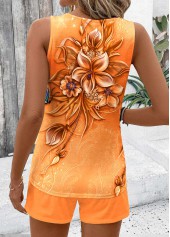 Orange Two Piece Floral Print Sleeveless Top and Shorts | thumb picture 