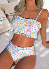Smocked Mid Waisted Ditsy Floral Print Bikini Set