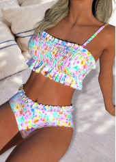 Smocked Mid Waisted Ditsy Floral Print Bikini Set | thumb picture 