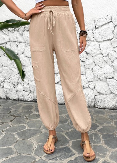 women clothes image of Light Camel Jogger Elastic Waist High Waisted Pants